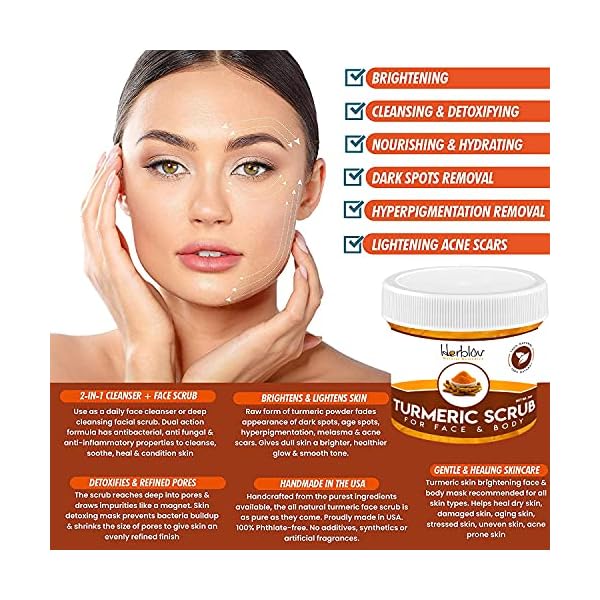 Herblov-Cleansing-Turmeric-Face-Scrub-Skin-Brightening-Facial-Mask-with-Turmeric-Natural-Turmeric-Face-Mask-Acne-Treatment-Detox-Clay-Face-Mask--Exfoliating-Boosts-Circulation-Removes-Toxins Herblov Cleansing Turmeric Face Scrub - Skin Brightening Facial Mask with Turmeric - Natural Turmeric Face Mask Acne…