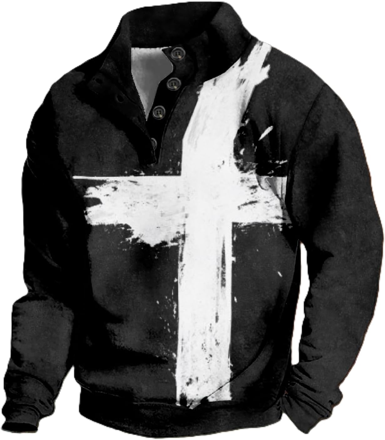 Mens Hoodies Pullover Westren Cowboy Print Aztec Ethnic Graphic Fashion Button Collared Long Sleeve Sweatshirt