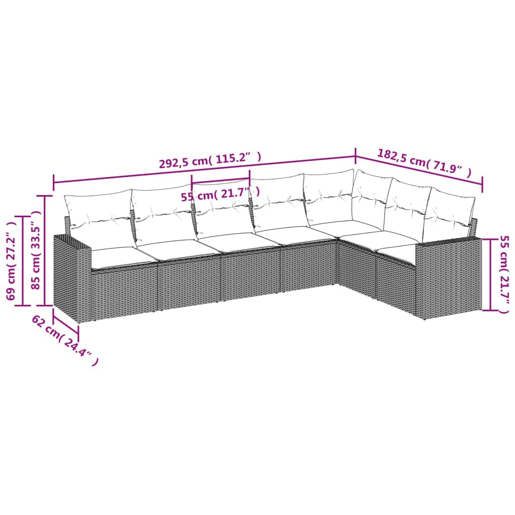 Set da 7 pezzi in polyrattan beige con cuscini, divano da giardino per terrazza, design modulare con vano portaoggetti e borsa idrorepellente, fodere sfoderabili e lavabili