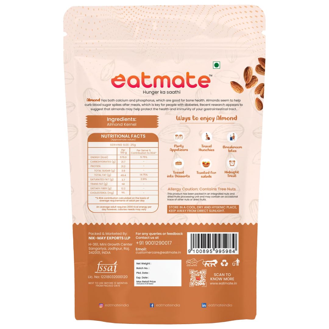 Eatmate Premium California Almonds | Non Pareil Badam Giri | High Protein & Fiber Natural Nuts | Rich in Magnesium & Phosphorus | Gluten Free Healthy Dry Fruits & Snacks (250g) 2