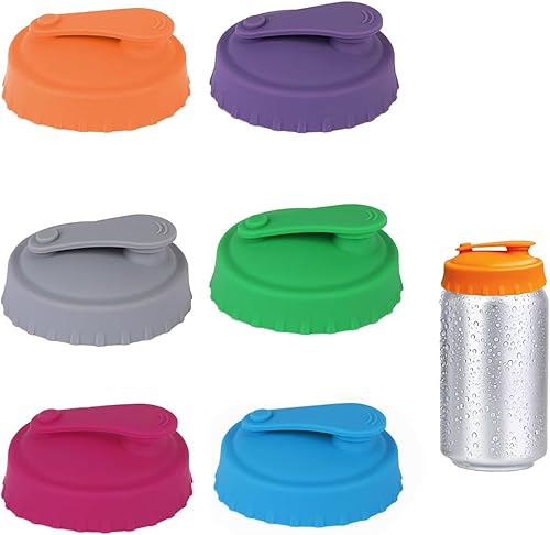 JHXM 6 Coperchi per Lattine di Bevande, Coperchio in Silicone Antipolvere, Tappi Riutilizzabili per Lattine, Bevande, Cola, Birra, in 6 Colorazioni