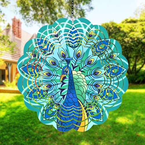 Peacock Garden Ornaments outdoor, Wind Spinners for Garden Birthday Presents for Mum Unique, Pinwheels Wind Chimes outdoor, Gardening Gifts Peacock Gifts for Women, Mum, Grandma