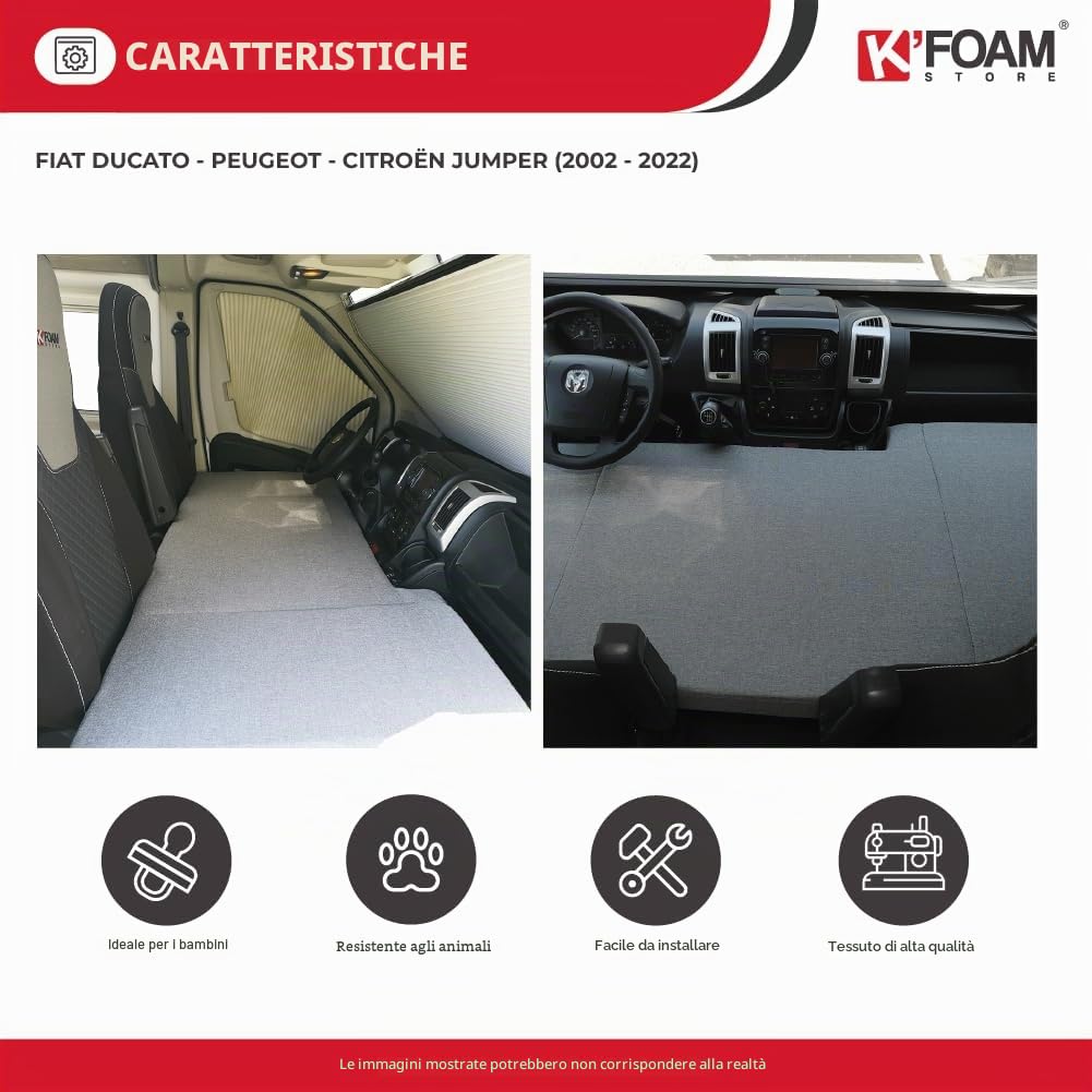 Letto per la cabina per Fiat Ducato, Citroen Jumper, Peugeot Boxer (2002-2023), Materasso pieghevole, Camper Van