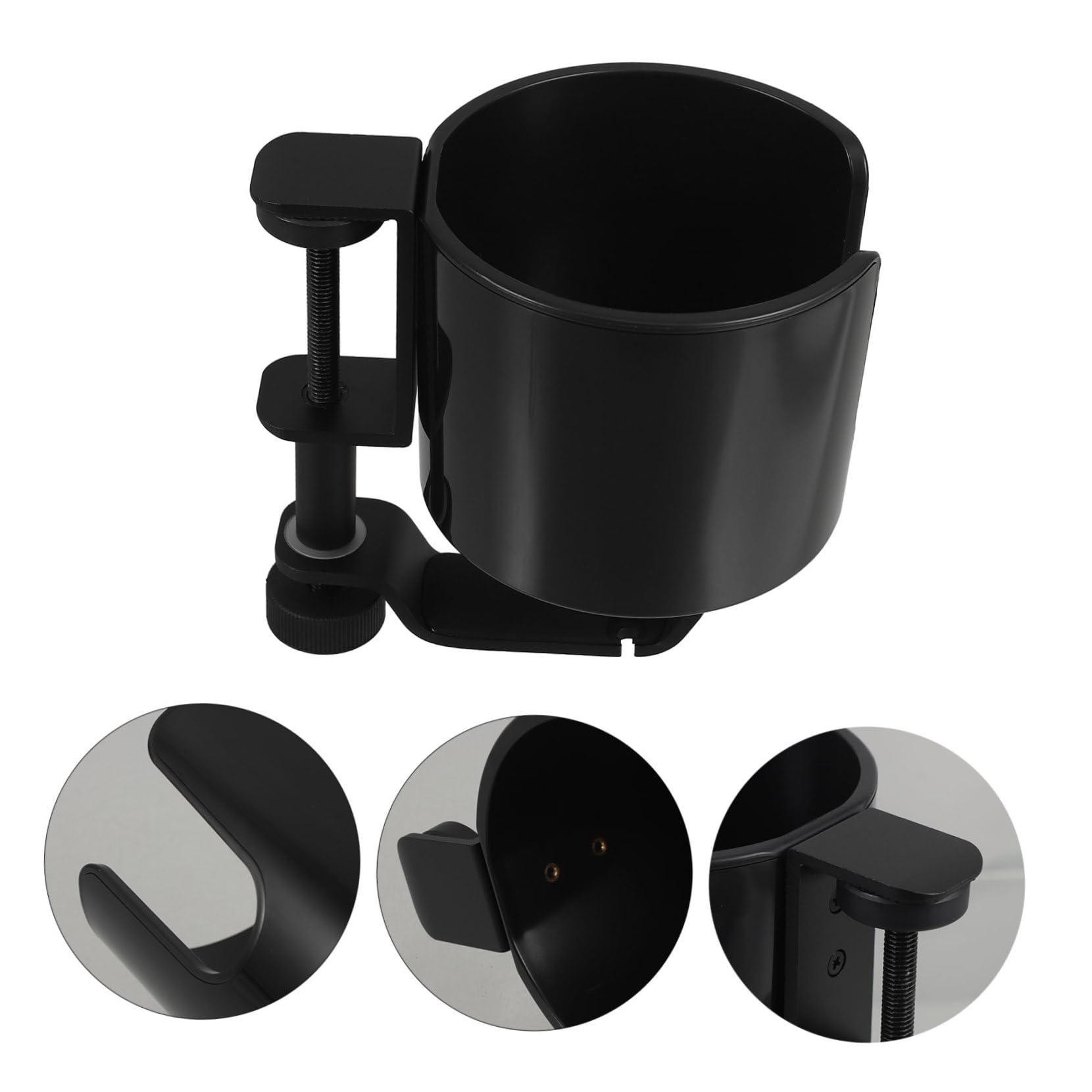 Tischbecherhalter mit Drehbarem Kopfhörerhaken aus Aluminiumlegierung und Kunststoff für 4-Zoll Becher Einfache Montage für Schreibtisch und Innenbereich
