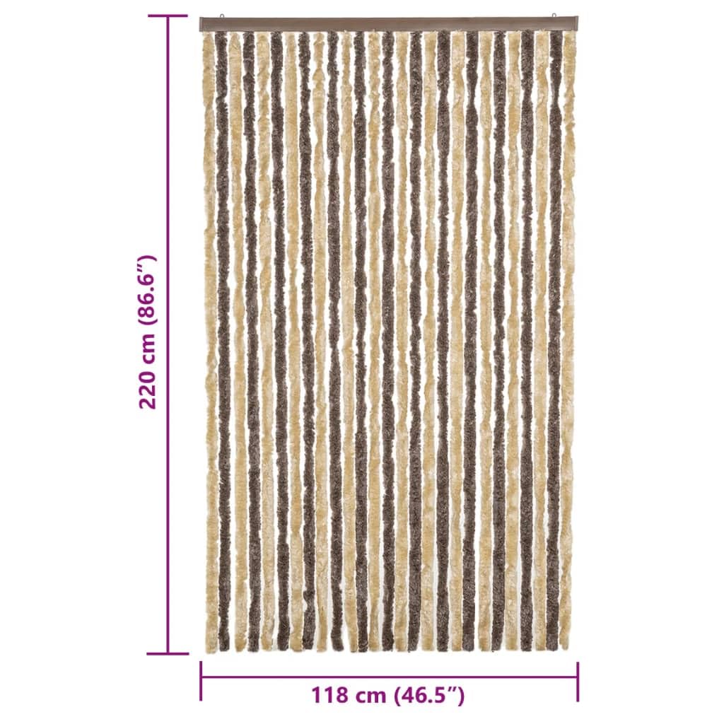 Rideau anti-mouches en chenille marron foncé et beige, 118 x 220 cm