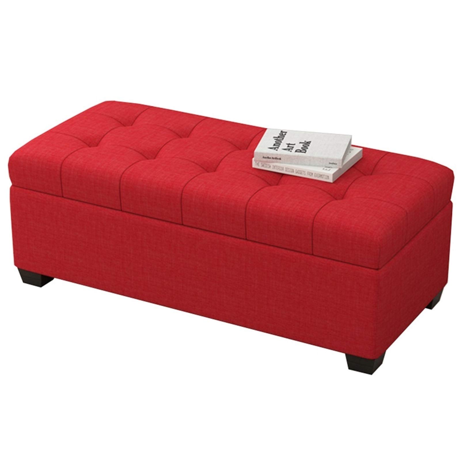 Pouf coffre de rangement tissu vert rouge 60cm pour optimiser le salon