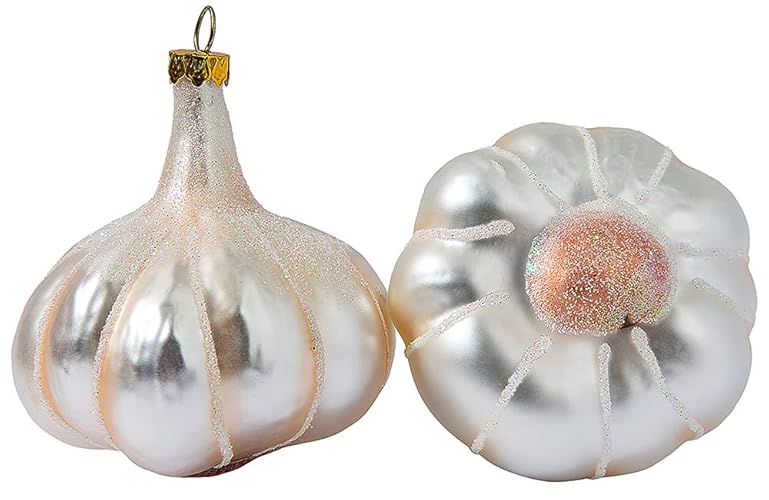 2 Pack 2.8'' Hand Blown Glass Garlic Christmas Ornament, Hand Painted Glass Food Ornaments for Christmas Tree Decorations