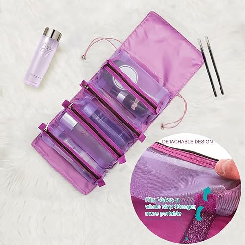 Miniatura 4 de KAKKOII Neceser de viaje, bolsa de maquillaje enrollable, bolsas de cosméticos, con cuerda elástica, organizador de maquillaje para mujer, cuidado