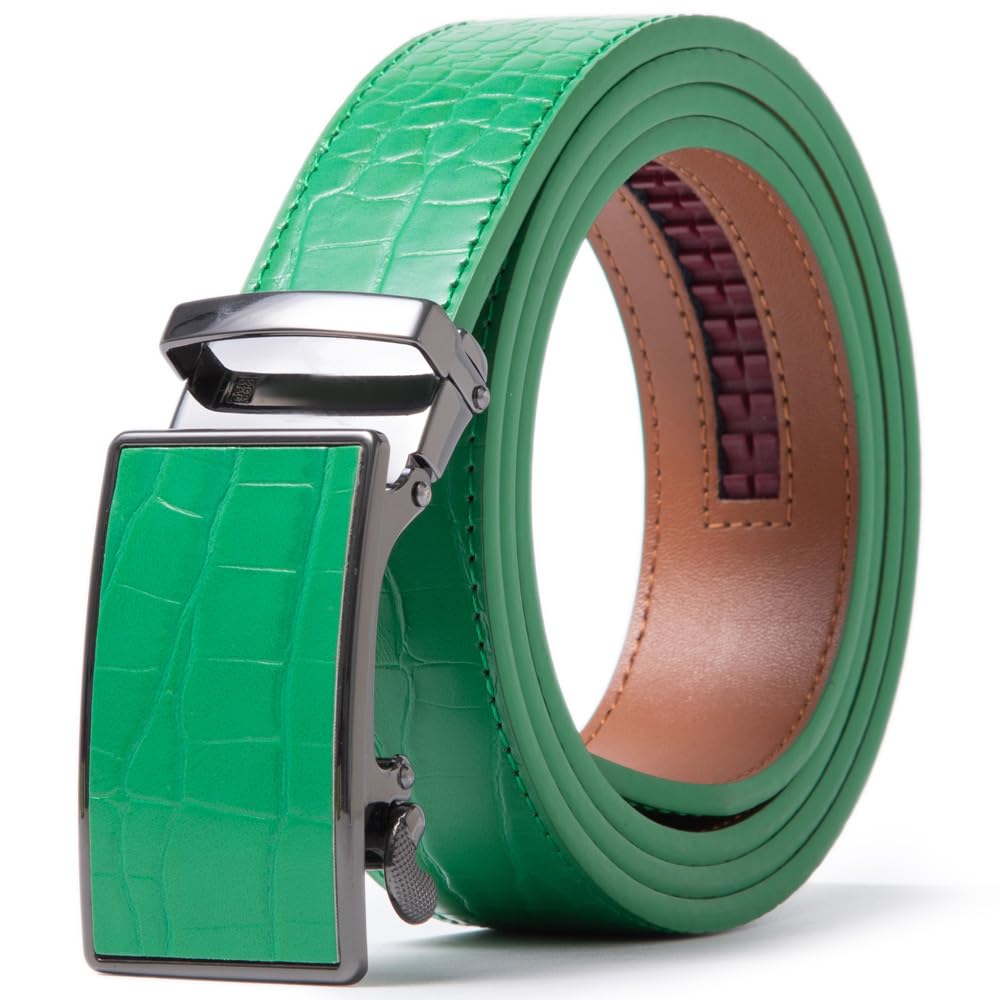 ayamoti Genuine Leather Slide Ratchet Belt Men Multicolored Unisex Customizable Fit, C-green, Waist 28''-46