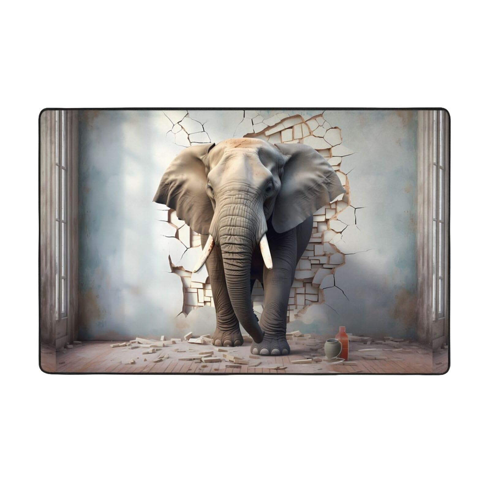 Tapis imprimé éléphant Broken Wall d'exception en velours fin résistant