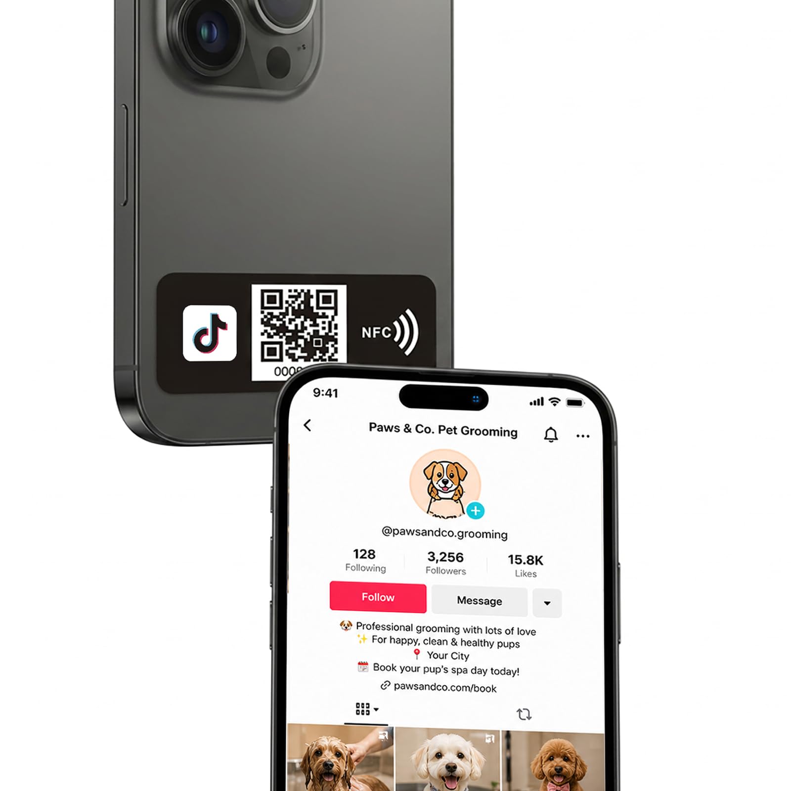 NFC Social Media Tag & Digital Business Card for Phone – Tap or Scan QR to Share Instagram, Facebook, TikTok – Rewritable Link, No App Required, No Monthly Fee (TikTok Tag)