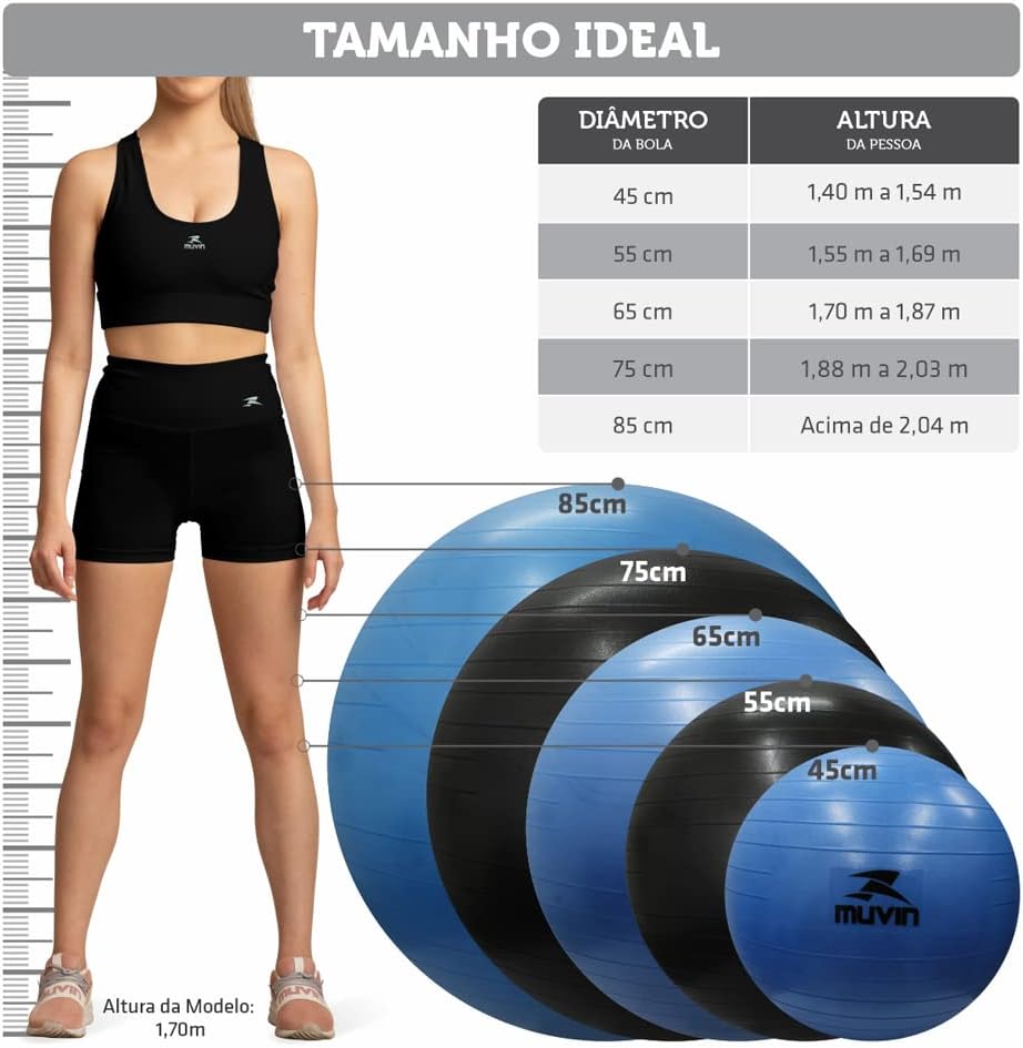 Bola de Pilates 45cm Muvin – Antiestouro – Suporta até 300kg – Com Bomba – Ginástica – Fitness – Pilates – Yoga – Fisioterapia – Flexibilidade – Fortalecimento – Tonificação –– Fácil Limpeza