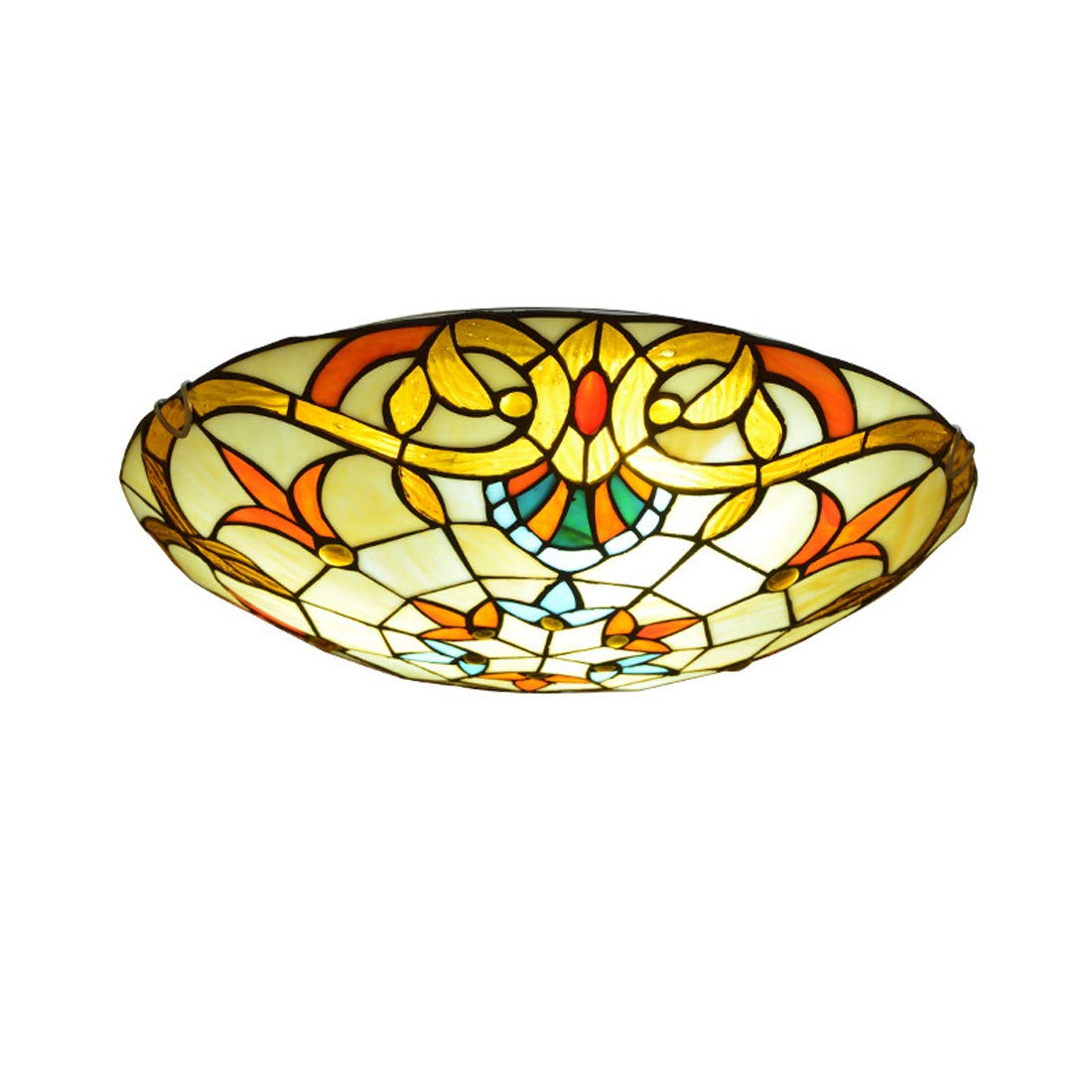 Aioneer Vintage Tiffany Style Baroque Ceiling Light Flush Mount,Stained Glass Round Ceiling Lamp, E27 Bulb, Dimmable Metal Hallway Decoration Ceiling Lighting Fixtures For Bedroo-40cm