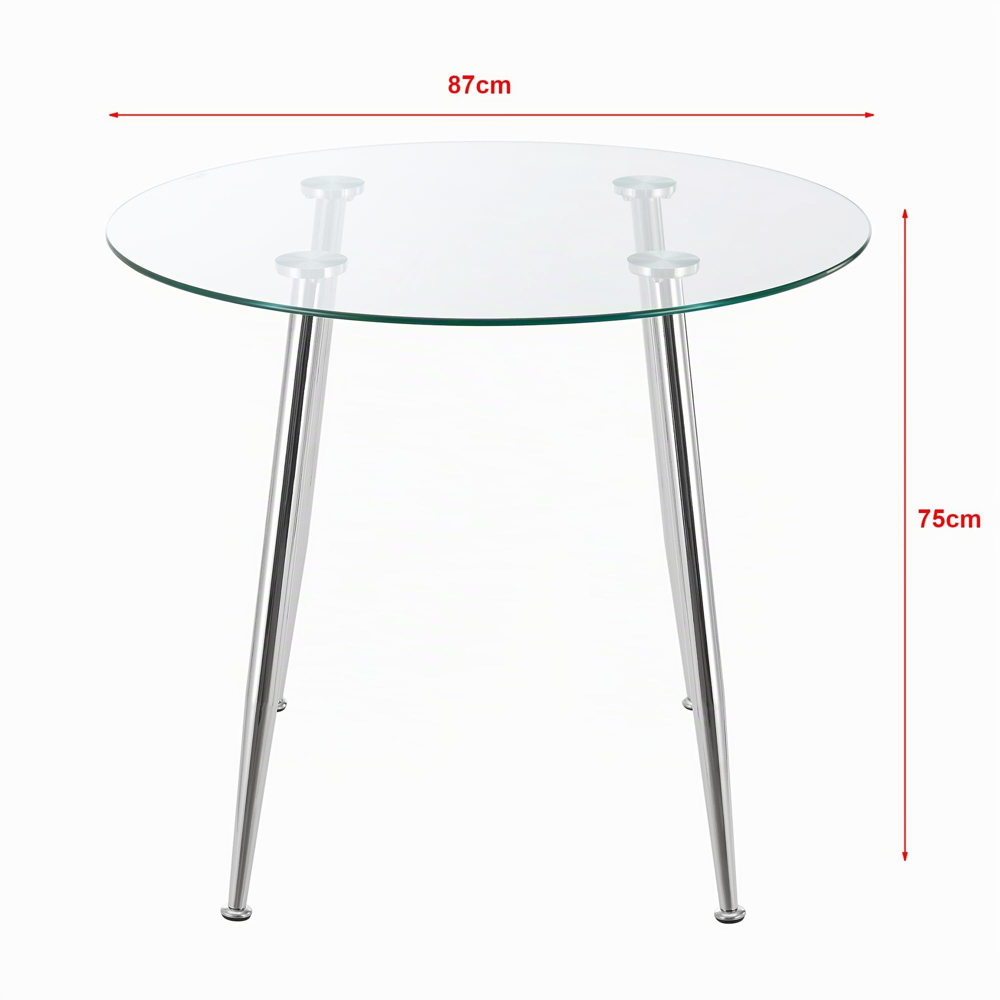 [en.casa] Mesa de Comedor Redonda Mesa de Cristal para Estudio Oficina Versátil Mesa de Cocina para 4 Personas con 4 Patas de Acero 75 x Ø 87 cm - Transparente y Cromo