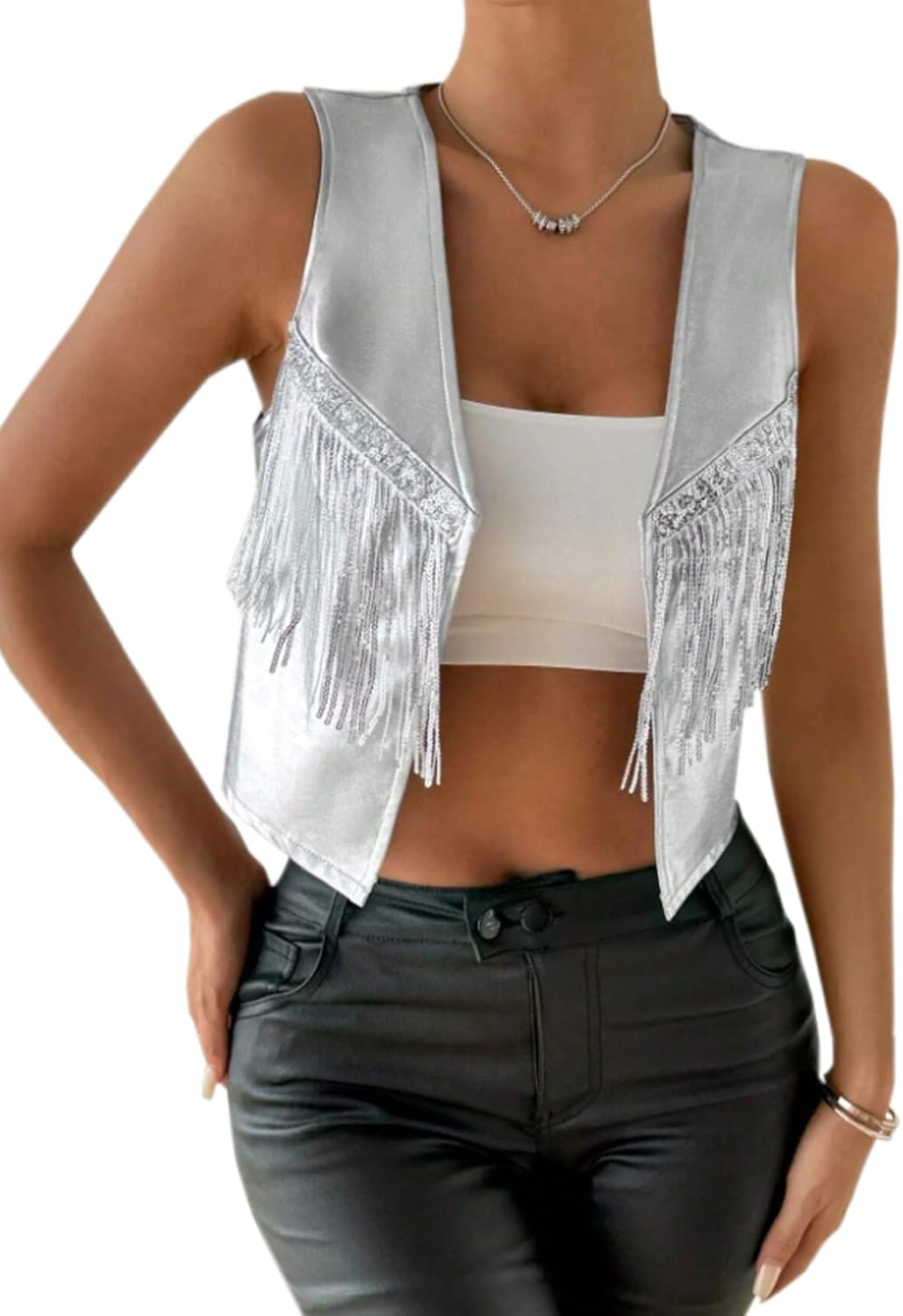 Women Vest Casual Sleeveless Cardigan Cropped Jacket Fashion Short Going Out Outwear Top