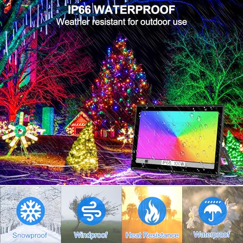 Image of T-SUN RGB Led Flood Light 100W,Outdoor Flood Light 1000W Equivalent 10000Lm Christmas Light Color Changing Led Stage Lights IP66 Waterproof Landscape Lights with Remote Outdoor for Garden Yard