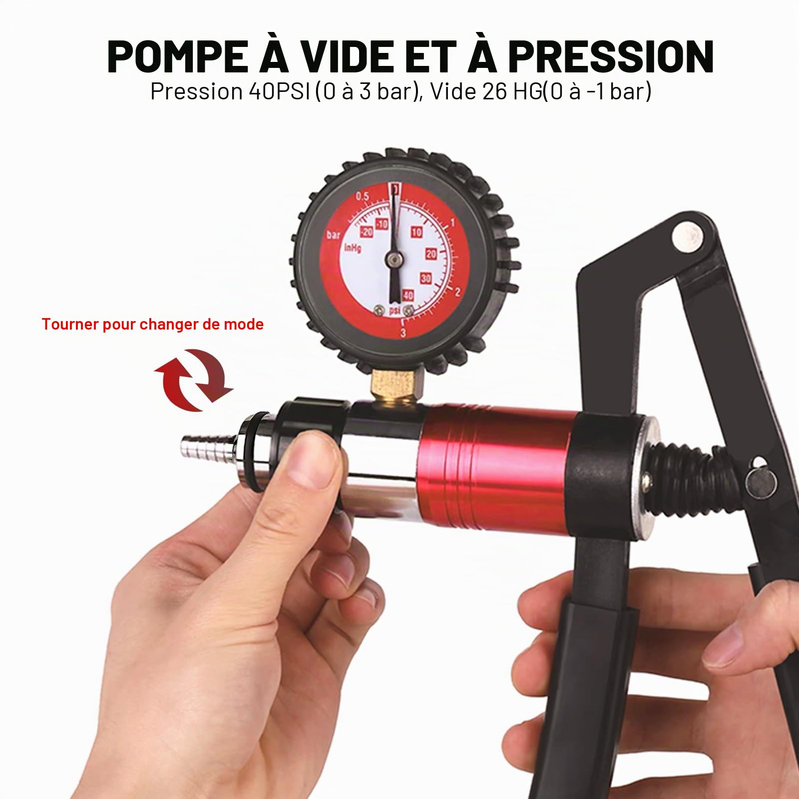 FreeTec 23 Pièces Purge de Frein à Vide, 40 PSI 26 HG Pompe a Depression de Purgeur de Frein, Manuelle Pompe a Vide de Purge Liquide de Frein pour Voiture, Moto, Camion (Rouge)