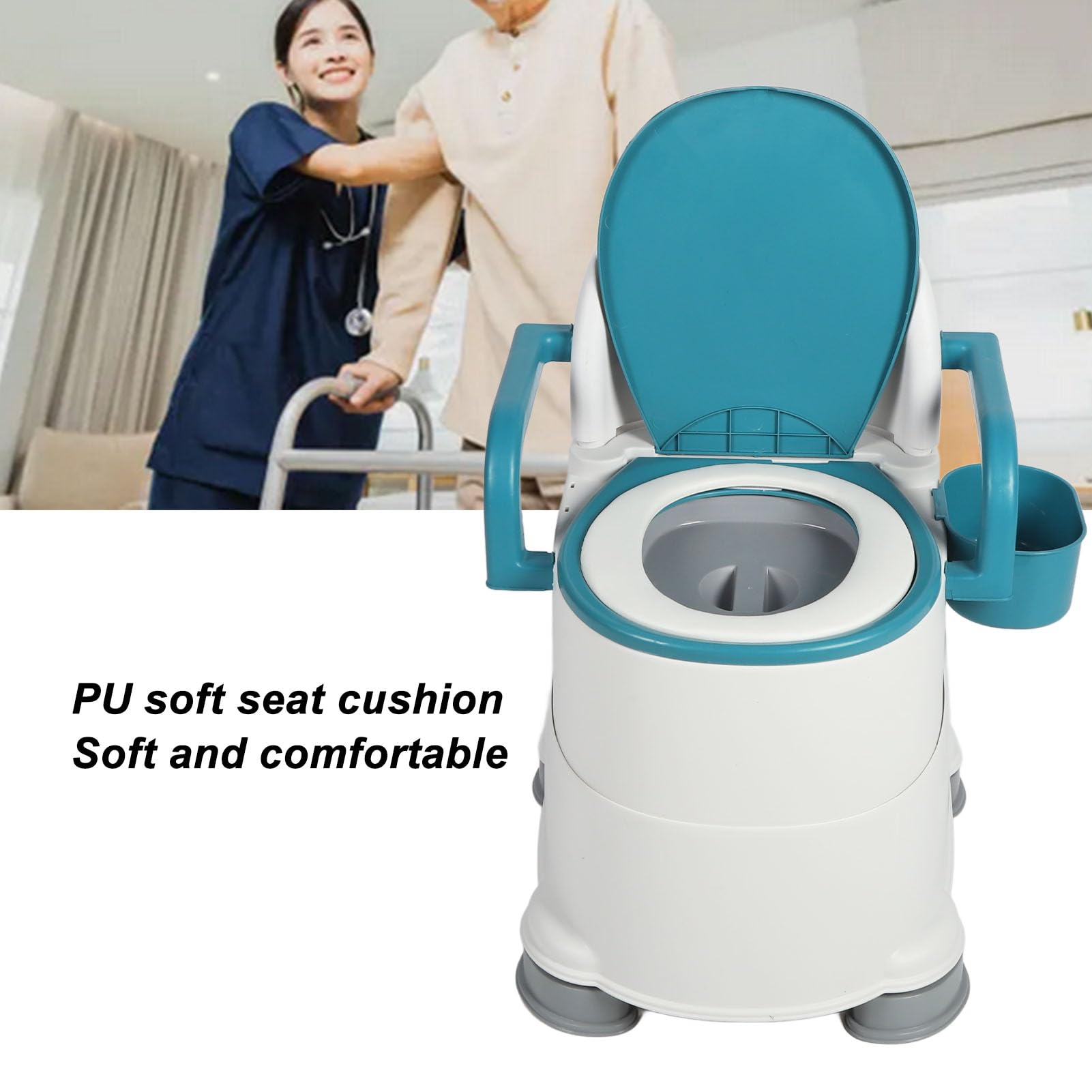Chaise Percée de Chevet à Double Seau, Chaise de Toilette Portable Antidérapante, Accoudoirs Plus Larges, Dossier rembourré Doux, Chaise de Toilette de Chevet pour Personnes âgées