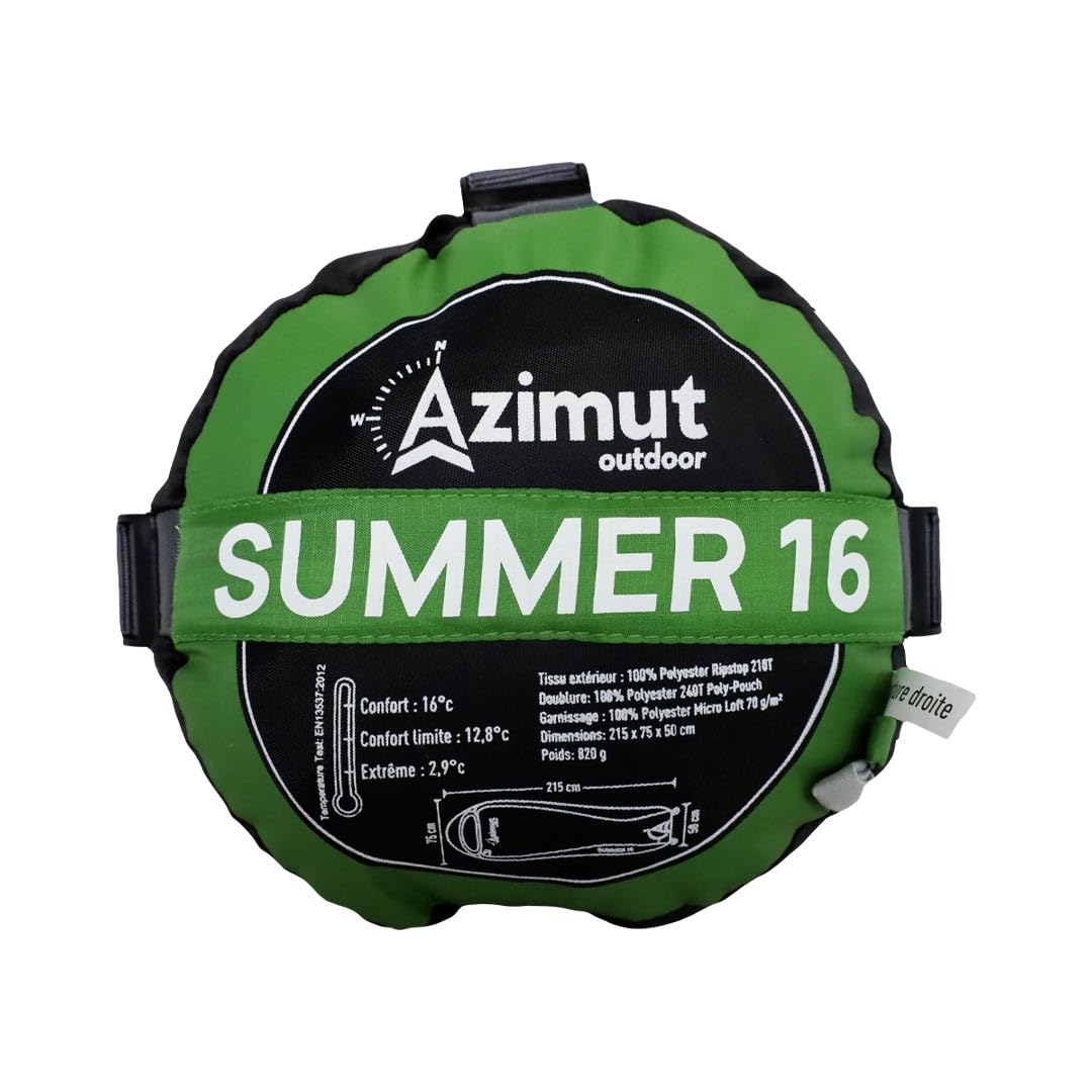 Azimut - Sacco a pelo per adulti, estivo 16, con zip sinistra, temperatura di comfort, 16 °C, escursionismo, campeggio, Bivouac, 100% poliestere