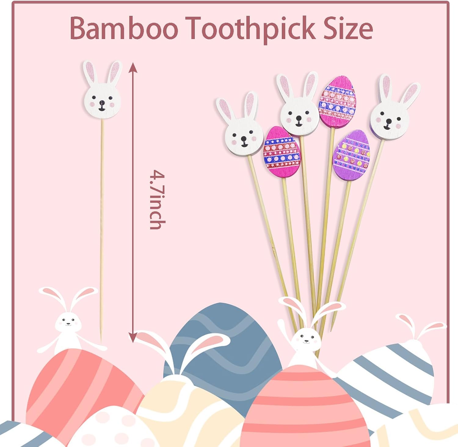 100 Pcs Easter Cocktail Picks, Easter Egg Skewers Rabbit Toothpicks image 2