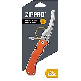 OUTDOOR EDGE ZipPro - Folding Gutting/Rescue Knife with 3.5 Blade for Hunting and Fishing with Orange G10/Stainless Steel handle and Pocket Clip for Quick, Easy Access - Deer Gutting Knives