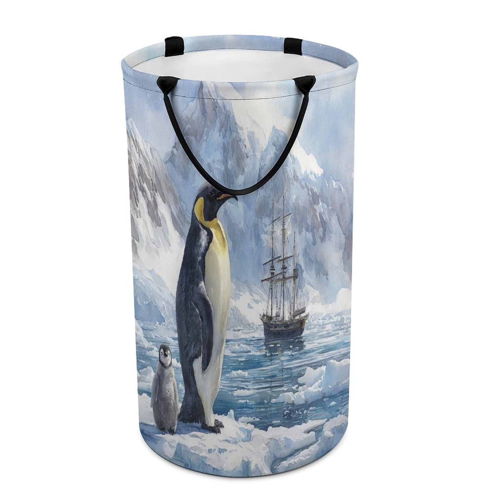 LUYYSKY Beautiful Realistic Cute Penguin Collapsible Dirty Clothes Basket, Modern Art Antarctic Pirate Ship Animal Penguin Portable Clothes Storage Basket