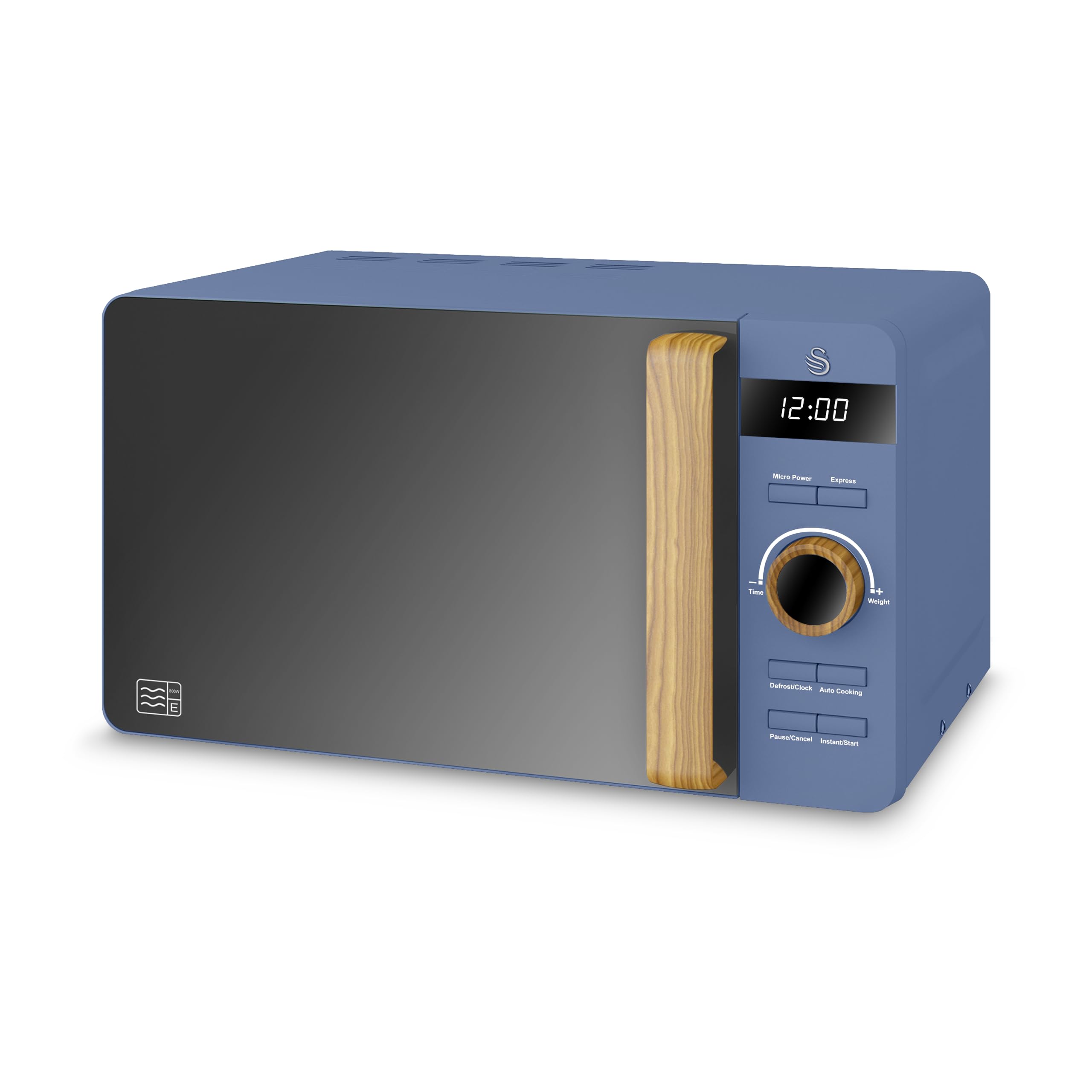 Swan SM22036LBLUN Nordic LED Digital Microwave with Glass Turntable, 6 Power Levels & Defrost Setting, 20L, 800W, Blue