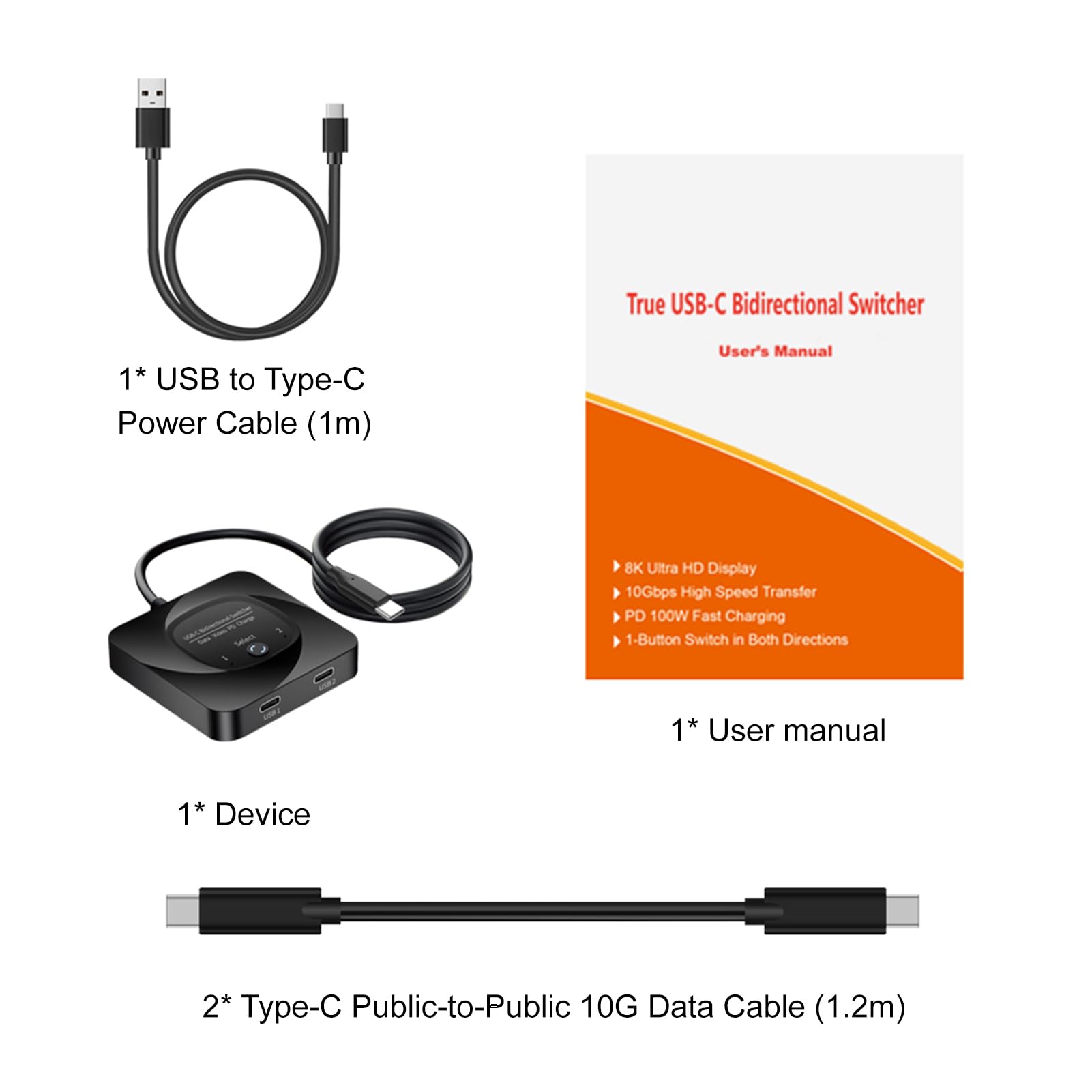 docooler Conmutador bidireccional USB-C Switcher USB C 2 Computer Switch KVM USB C Soporte 8K a 60Hz HDR 10Gbps Transferencia de Datos PD Carga 100W 2 Cables USB-C Incluidos Conecta La Pantalla