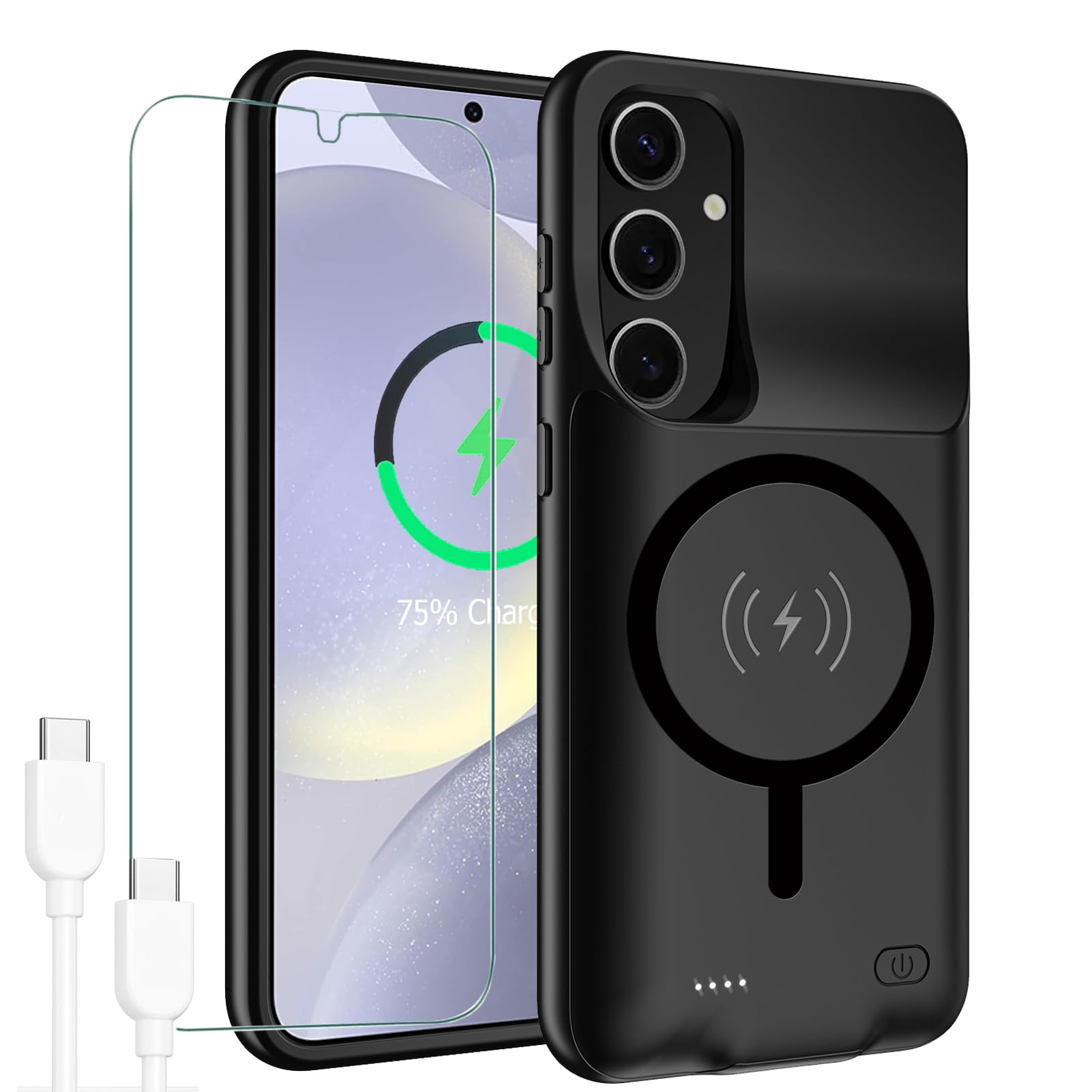 JBUBN Battery Case for Galaxy S24,[10000mAh] Large Capacity Slim Portable Protective Fast Charging Case Battery Case Compatible with Galaxy S24 Wireless Charging Case with Carplay-Black