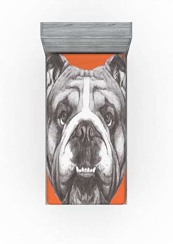 Miniatura 3 de Lunarable Sábana bajera ajustable para perro, retrato dibujado a mano de bulldog inglés, cachorro retro, divertida mascota, funda de cama con