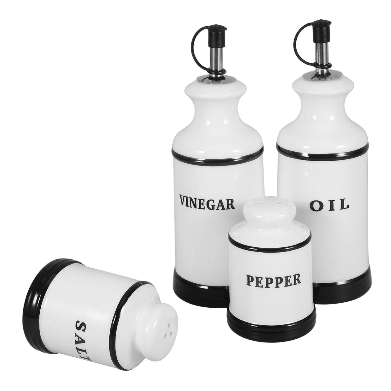 Cabilock 4piezas Frascos De Condimentos Cerámicos Dispensador De Sal y Pimienta Para Cocina Diseño Único Para Aceite y Vinagre Botella De Cerámica Para Aderezo De Ensaladas
