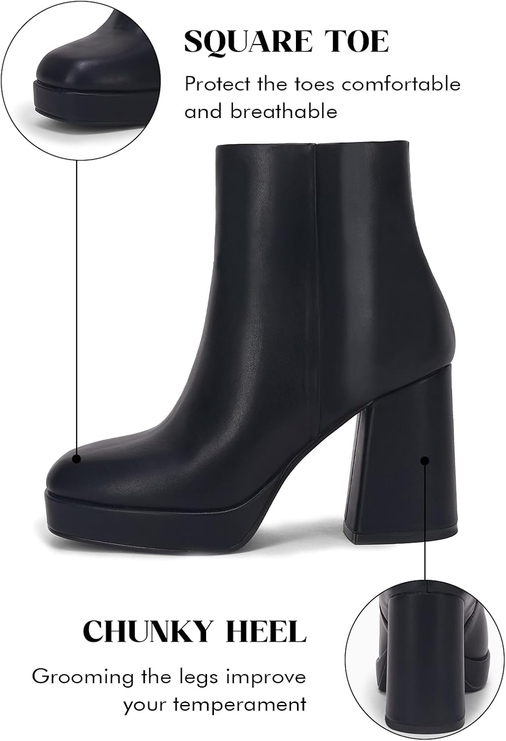 Rilista Platform Boots for Women Chunky High Heels Ankle Booties Square Toe Side Zipper Punk Boots - Image 5