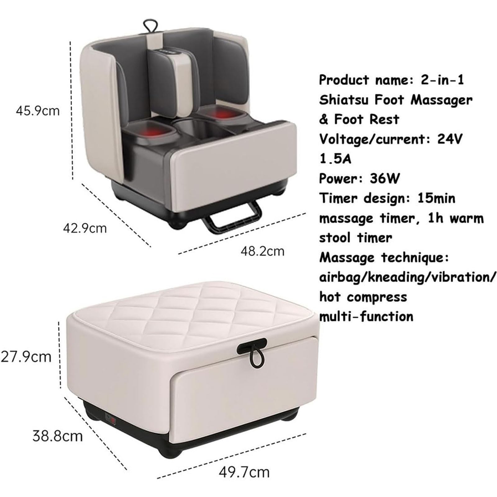 Masajeador De Pies Shiatsu Con CalefaccióN, Masaje De Tejido Profundo, Masajea Los MúSculos De Piernas Y Pies, Masajeador De Pies Con Vibración Y Compresión Regalo Para Mamá, Papá Y Amigos(Off-white)
