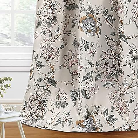 H.VERSAILTEX Blackout Curtains 84 Inch Length 2 Panels Set Floral Print Curtain Drapes for Living Room Thermal Insulated Grommet Window Curtains for Bedroom - Traditional Floral in Sage and Brown Cover