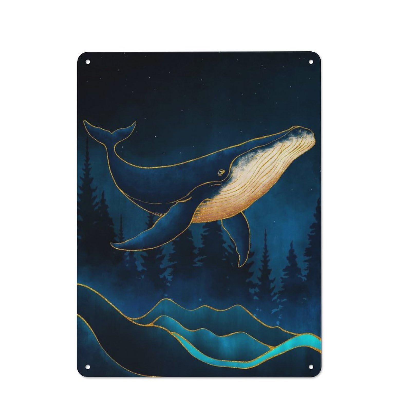 Junmoney Whale Illustration Retro Metal Sign 40X30cm For Garden Room Or Summerhouse, For Garden Room Decor Fans
