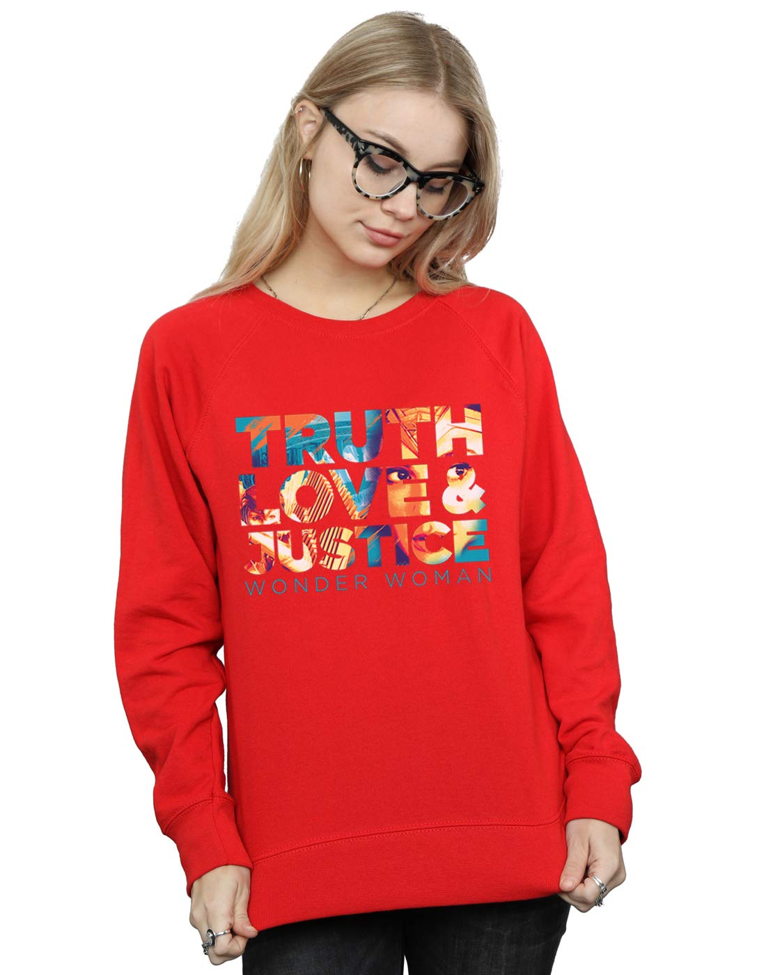 Absolute Cult Women's Red Dc Comics Wonder Woman 84 Diana Truth Love Justice Sweatshirt Medium