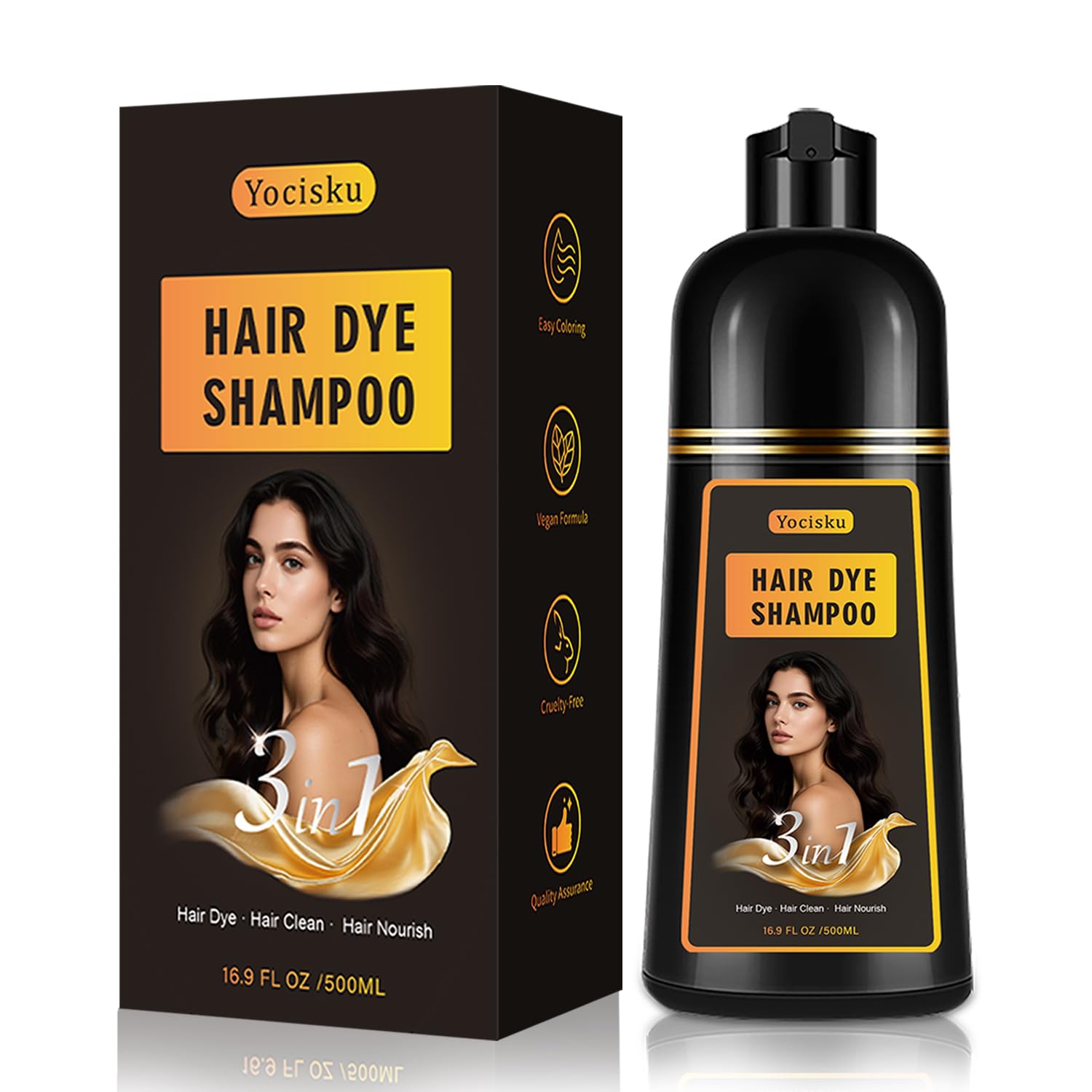 GURKOOYD Hair Dye Shampoo 3 in 1, Hair Color Shampoo, Light Brown Hair Dye, Brown Hair Shampoo, Colors in Minutes, Easy to Use, 16.90 Fl Oz