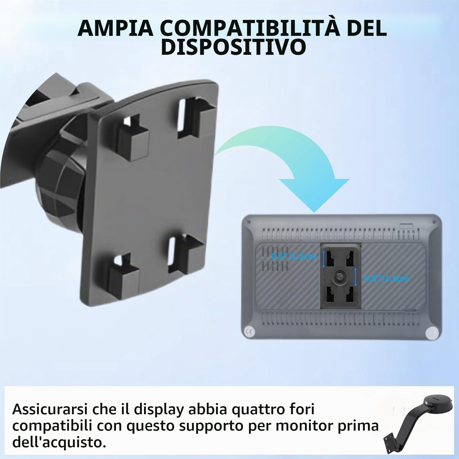 Supporto a Ventosa per schermo Carplay, Braccio Regolabile in lega di Alluminio, Supporto a Basso Profilo per Cruscotto con 78mm Disco Adesivo Resistente per Display Auto