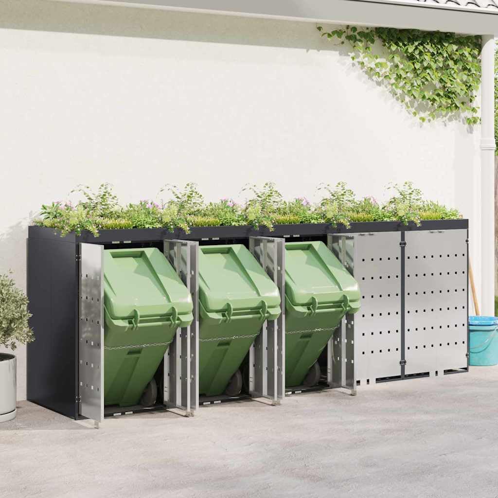 Genérico Almacenamiento de Cubos Wheelie para 3 Cubos Antracita,Casa y jardín,Productos del hogar,Accesorios para contenedores de residuos,Soportes para contenedores de residuos-3394786