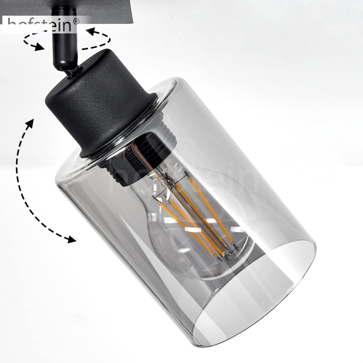 Lampada da soffitto Hunouri, lampada da soffitto in metallo/vetro in nero/fumo, con paralumi in vetro fumé, 3 luci, attacco E27, paralumi ruotabili, senza lampadina/e