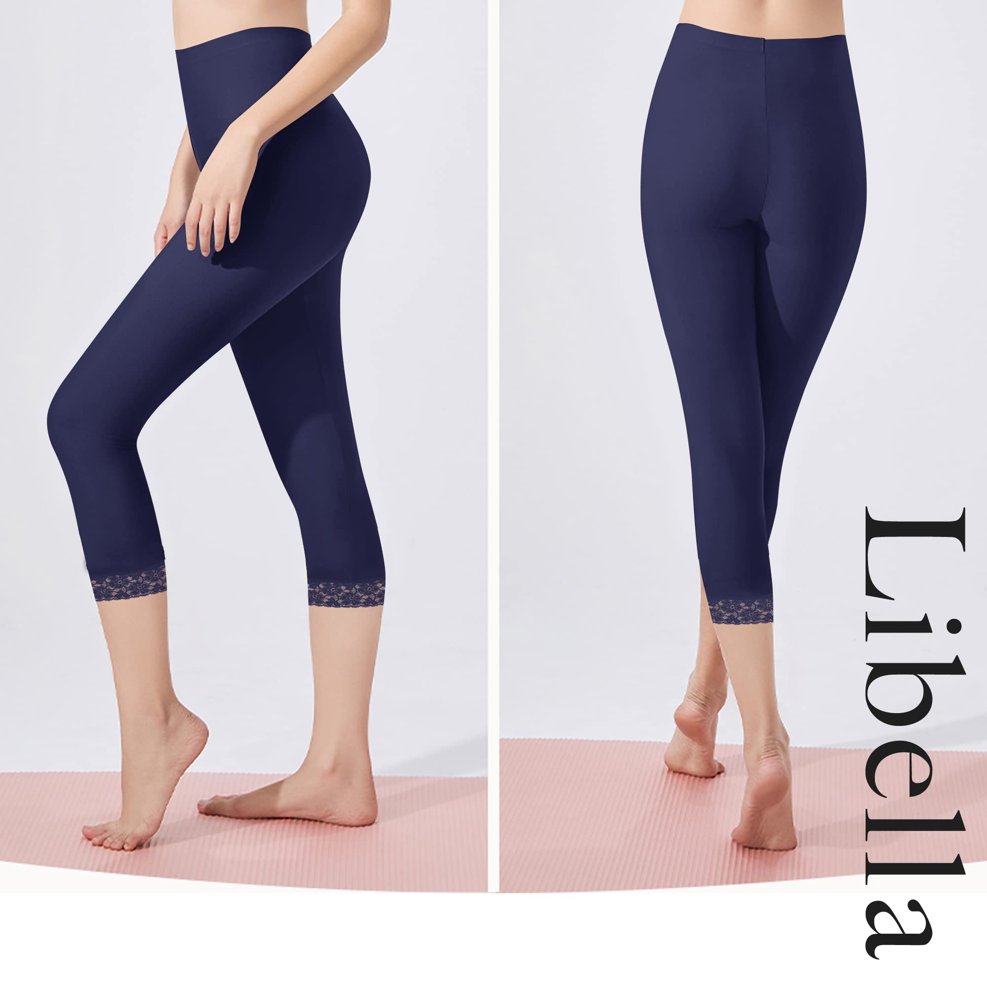 Libella Donna Leggings 3/4 Pantaloni con Pizzo Pantaloni Capri in Cotone con Vita Alta Pantaloni Fitness Slim Colorati Multicolore 4166