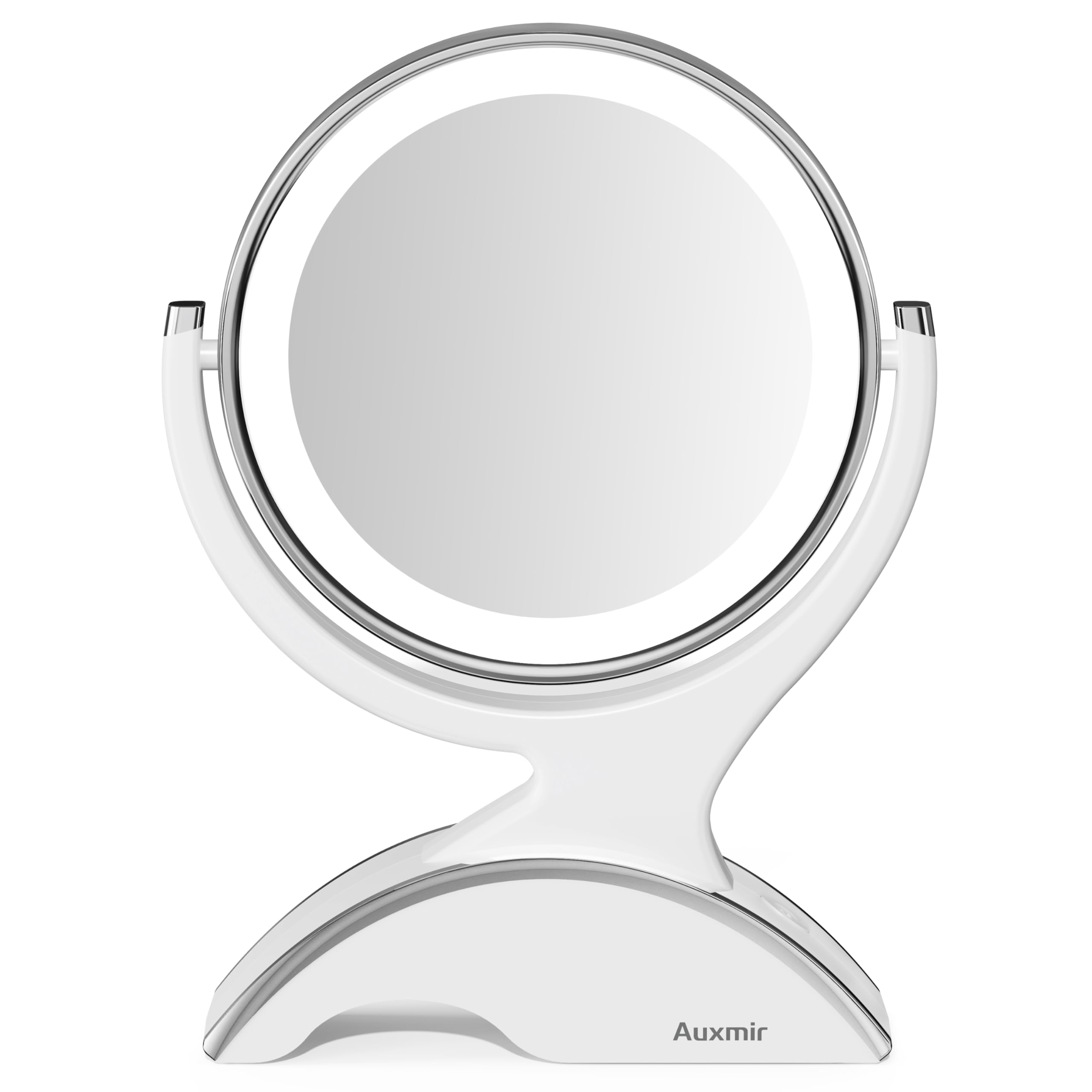 Auxmir Espejo Maquillaje con Luz LED 1X / 10X, Espejo Aumento con LED de Mesa, Doble Cara 360 Giratorio, Recargable, Sobremesa para Afeitado Depilación Cejas Baño Tocador, Blanco