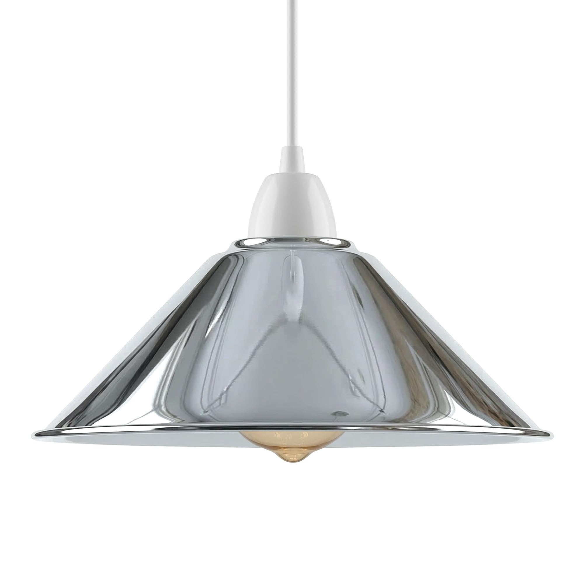 Chrome Modern Ceiling Lamp Shade 22cm Metal Cone Shape Pendant Light E27 Base Hanging Light Fixture for Bedroom Hallway Office Café Restaurant