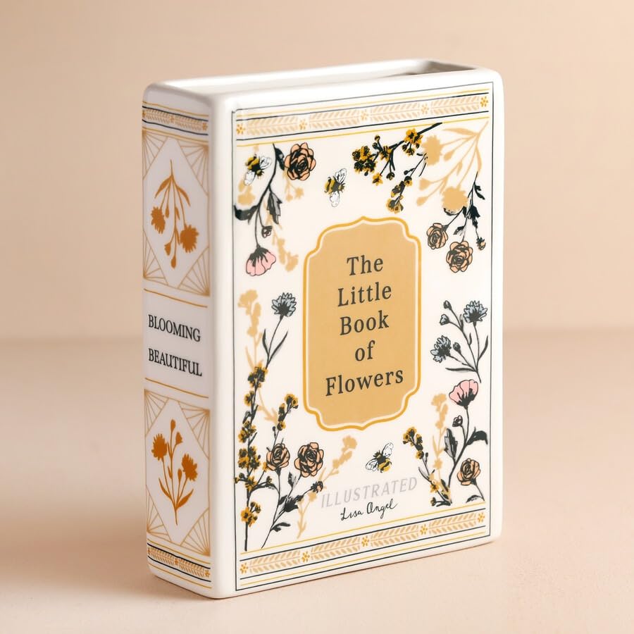 Book Vase, Ceramic Novelty Little Book of Flowers Vase, Vintage-Inspired Decorative Bookend, Vintage Style Stem, Bud, Dried Flowers Pot