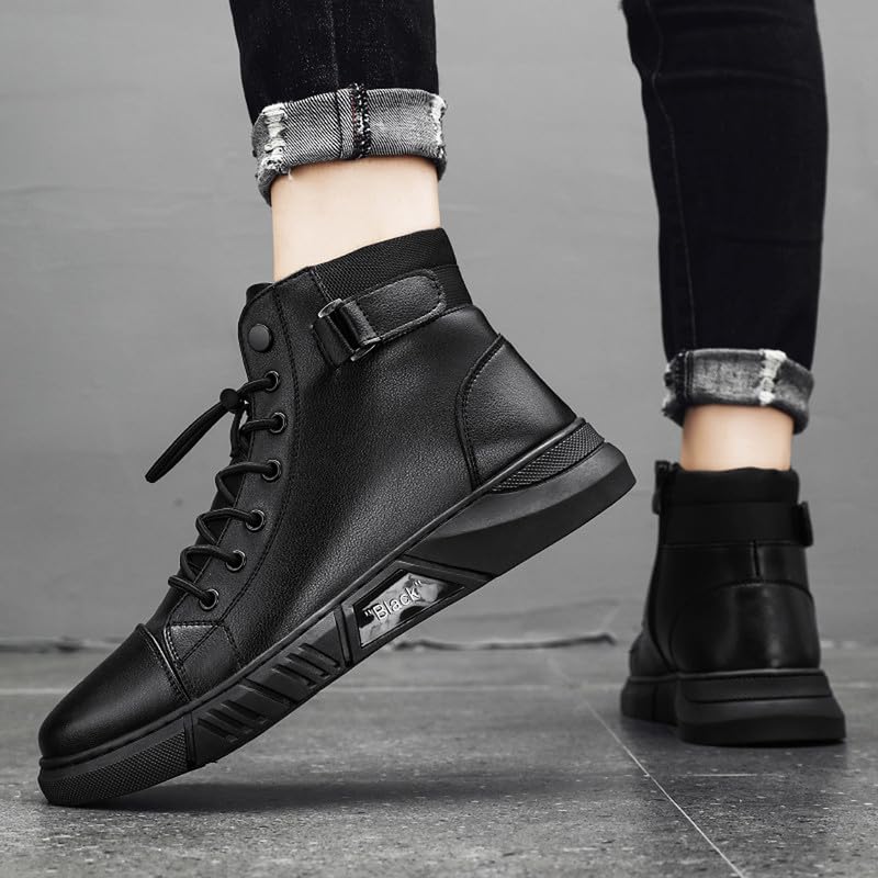 Image of Men's Italian Handmade High-Top Leather Boots Men's Motorcycle Shoes Non-Slip Soft Business Boots44