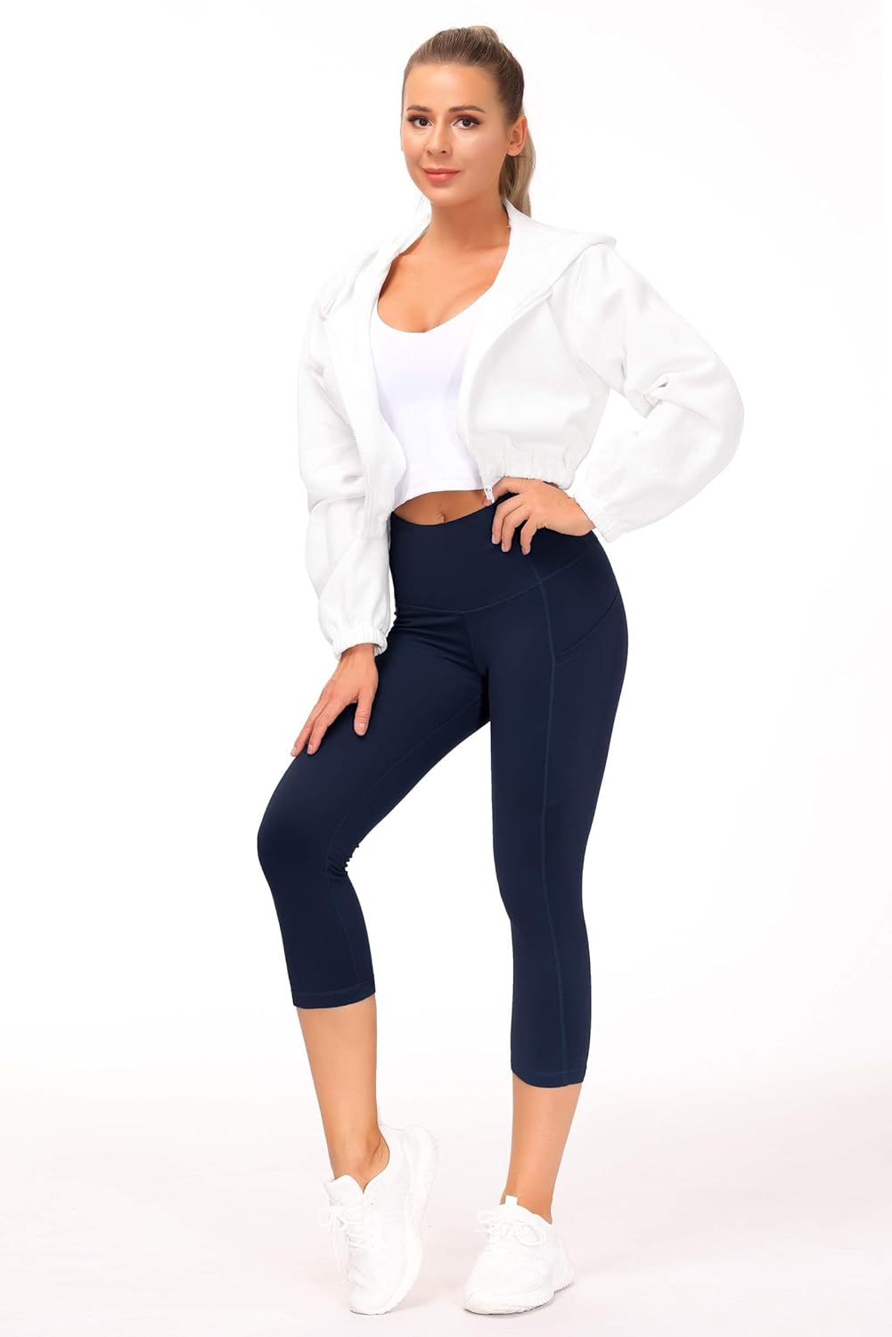 THE GYM PEOPLE Thick High Waist Capris Yoga Pants with Pockets, Tummy Control Workout Running Yoga Leggings for Women - Image 2