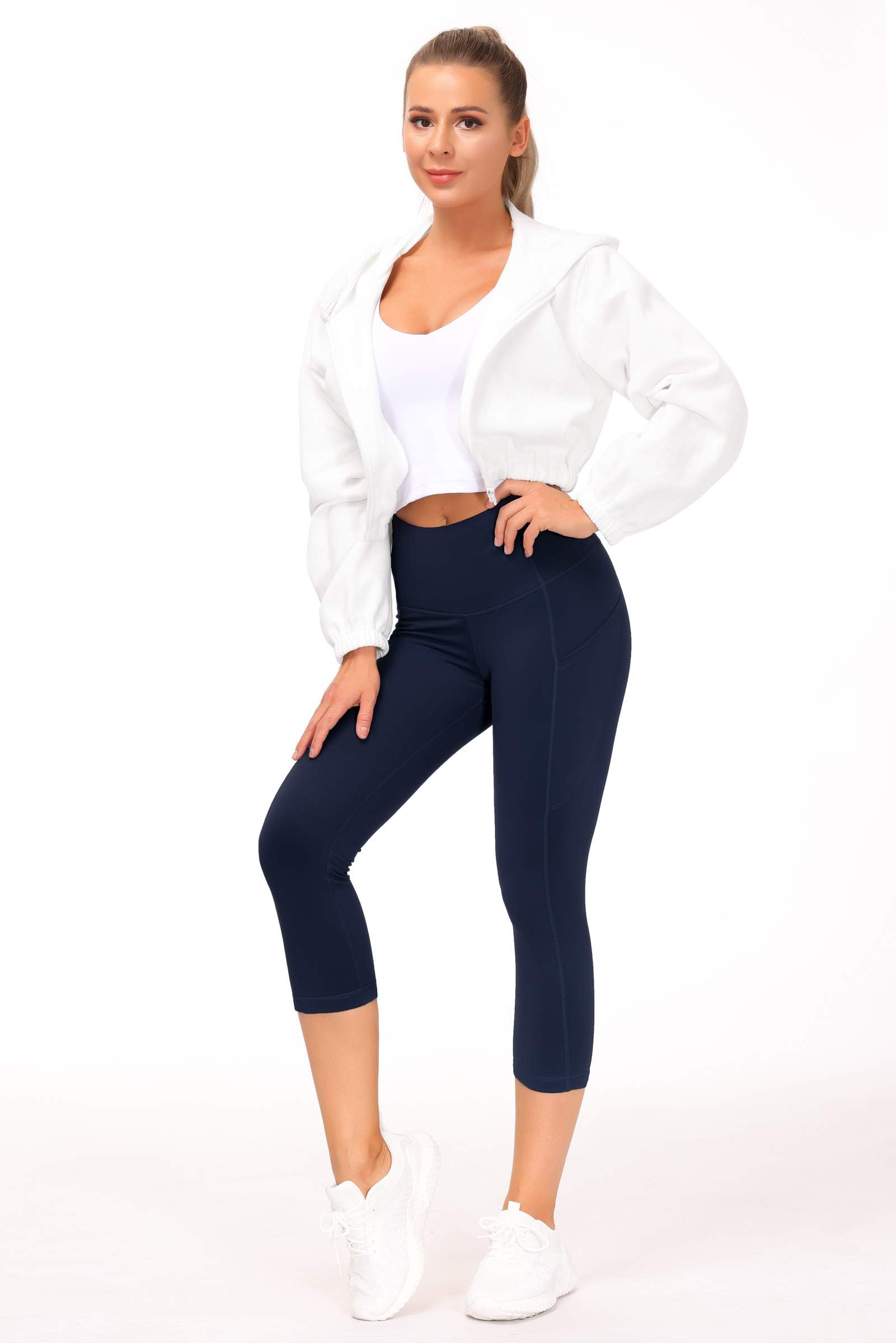 THE GYM PEOPLE Legging Sport Femme 7/8 à Taille Haute avec Poches pour Contrôle du Ventre - Yoga, Entraînement, Course à Pied, Quotidien