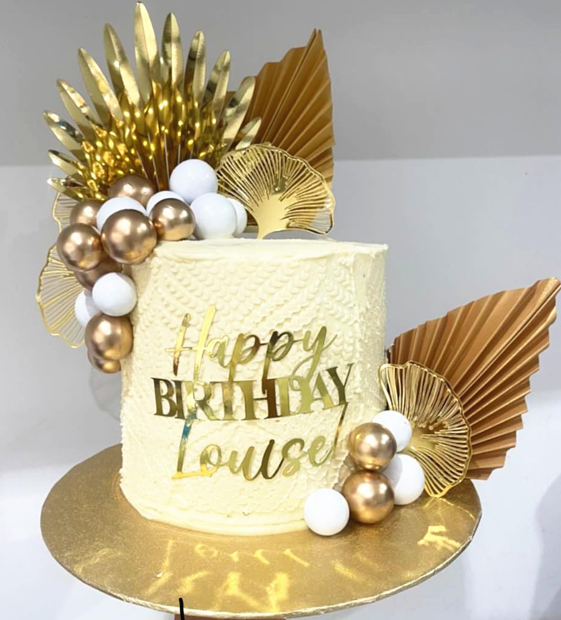 Boho Champagner Tortendeko Gold Kugeln Tortendeko Gold Palmblätter Cake Topper Böhmische Weißgoldkugel für Hochzeit Geburtstag Jubiläum