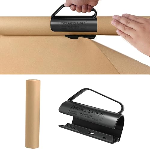 Egcina Cortador de rollo de papel de regalo, papel kraft marrón de 17 x 600 pulgadas (50 pies) con kit de herramientas deslizante para embalaje de