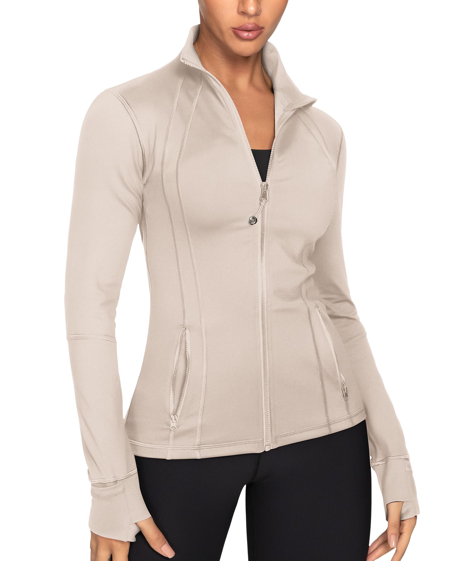 GYM RAINBOW Women's Lightweight Running Jackets Cottony-Soft 4-Way Stretch Zip up Slim Fit Workout Yoga Athletic Jacket